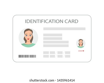 Personal identification card. ID card, identification card, identity verification, person data.