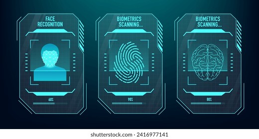 Personal identification flat vector. AI technology research. Neural network, machine learning concept. Id touching dashboard. Identity detection AI algorithms. Biometric Scanning. Vector illustration 
