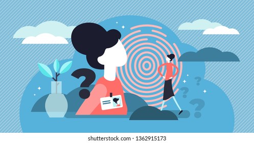 Personal identity vector illustration. Flat tiny identification persons concept. Abstract ID card badge and fingerprint authorization. Personality biometric recognition control and unique access pass.