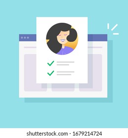 Personal identity web form check list document online on website or internet with customer profile info icon flat cartoon vector illustration, concept of employment or requirement icon, hire concept