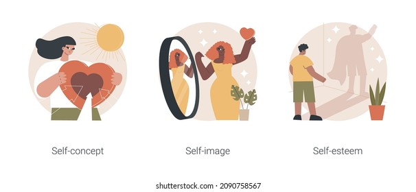 Personal image abstract concept vector illustration set. Self-concept, self-image and esteem, social role, individual psychology, confidence, positive self-perception, portrait abstract metaphor.