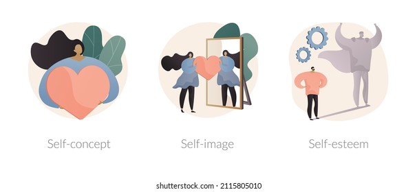 Personal image abstract concept vector illustration set. Self-concept, self-image and esteem, social role, individual psychology, confidence, positive self-perception, portrait abstract metaphor.