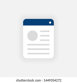 Personal info data icon vector illustration isolated, flat cartoon style of user or profile card details symbol, my account pictogram idea, identity document with person photo and text.