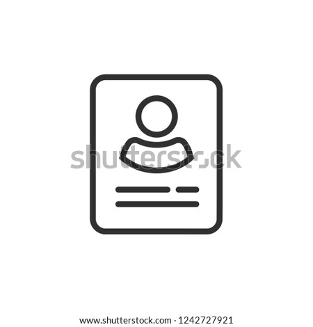 Personal info data icon vector isolated, line outline user or profile card details symbol, my account pictogram idea, identity document with person photo and text pictogram