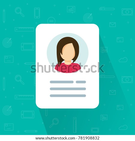 Personal info data icon vector illustration isolated, flat cartoon style of user or profile card details symbol, my account pictogram idea, identity document with person photo and text clipart