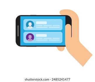 Datos de información personal en la pantalla del smartphone en Vector de estilo plano. Pantalla, teléfono, personal, símbolo, móvil, plano, datos, Web, tecnología, signo, App, concepto. Se puede utilizar para el Anuncio, el Diseño web, el cartel.