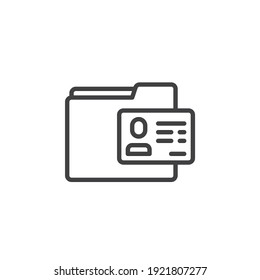 Icono de línea de carpeta de información personal. signo de estilo lineal para concepto móvil y diseño web. Icono de vector de contorno de archivo del documento de perfil. Símbolo, ilustración del logotipo. Gráficos vectoriales