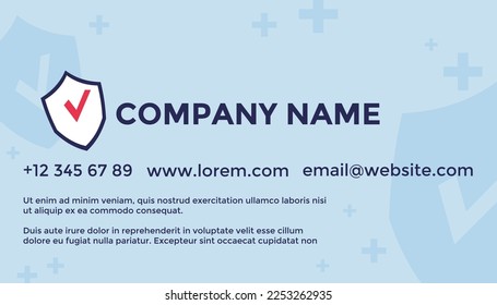 Personal info, phone number and about company, insurance agency or organization helping with security and protection for home, property and family. Business card with logotype, vector in flat style