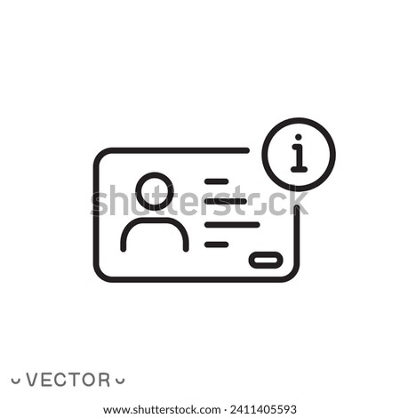 personal information icon, access data person info, employee identification, user account, thin line symbol isolated on white background, editable stroke eps 10 vector illustration
