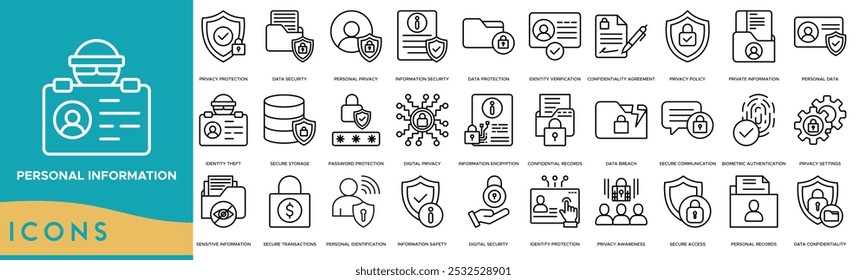 Icono de información personal. Protección de Privacidad, Seguridad de Datos, Privacidad Personal, Seguridad de la Información y Protección de Datos