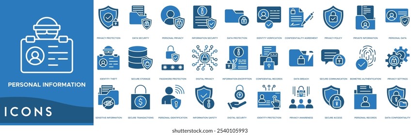 Icono de información personal. Protección de Privacidad, Seguridad de Datos, Privacidad Personal, Seguridad de la Información y Protección de Datos