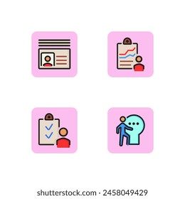 Conjunto de iconos de línea de información personal. Productividad de los empleados, tarjeta de Identificación, trabajador que entra en la empresa. Concepto de Identificación. Se puede utilizar para temas como personal, reclutamiento. Ilustración vectorial