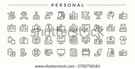 Personal Information linear icon collection. Contains such symbols as info, chat, phone, message and more. Info icon set. Outline icons pack. Editable stroke. Vector illustration.