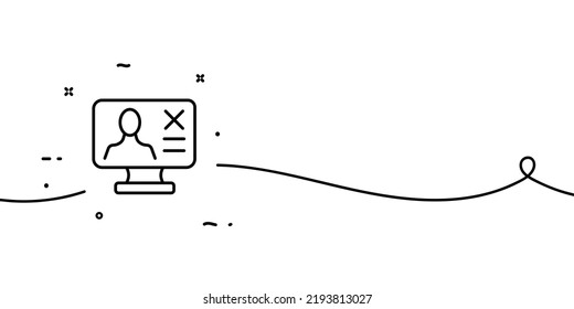 Personal information on computer line icon. CV, apply for a job, resume, dossier, data, cross, window, man, identity verification. Business concept. One line style. Vector line icon for Advertising.