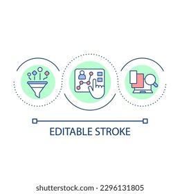 Personal information online loop concept icon. Digital employee case. Data filtration abstract idea thin line illustration. Isolated outline drawing. Editable stroke. Arial font used