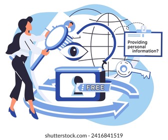 Personal information vector illustration. Personal information metaphors can illustrate importance its protection Safe networks are crucial for secure access to internet and identity protection