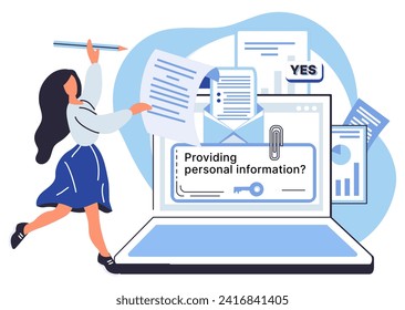 Ilustración vectorial de información personal. El almacenamiento seguro es necesario para evitar el acceso no autorizado a la información personal. Internet debería ser un entorno seguro para que los usuarios compartan su información personal