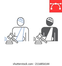 Personal Injury Law Line And Glyph Icon, Medical And Broken Hand, Injured Person Vector Icon, Vector Graphics, Editable Stroke Outline Sign, Eps 10.