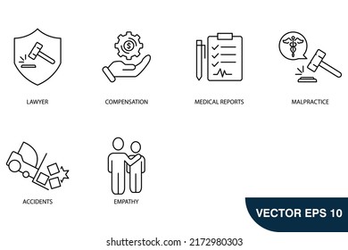 personal injury law word icons set . personal injury law word pack symbol vector elements for infographic web