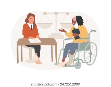 Personal injury lawyer isolated concept vector illustration. Legal services, physical or psychological injury, criminal prosecutor, legal documents, lawsuit argument, evidence vector concept.