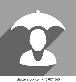 Personal Insurance Protection long shadow vector icon. Style is a flat personal insurance protection white iconic symbol on a gray square background.