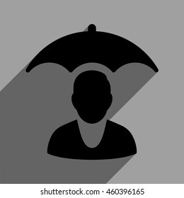 Personal Insurance Protection long shadow vector icon. Style is a flat personal insurance protection black iconic symbol on a gray square background with longshadow.