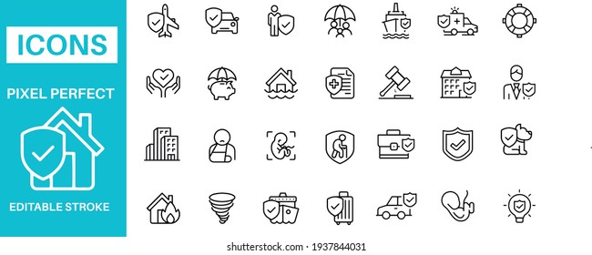 Personal Insurance - set of line vector icons vector design 