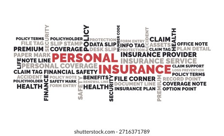 Personal insurance word cloud for presentations and marketing, personal insurance word cloud on white background