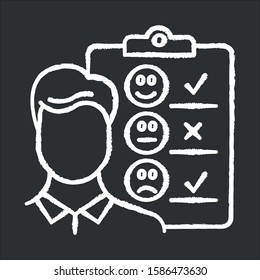 Personal Interview Chalk Icon. Survey Questionnaire Form. Customer Service Rating, Review. Feedback. Employee Satisfaction. Emotional Opinion. Data Collection. Isolated Vector Chalkboard Illustration