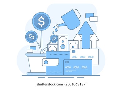 Personal investment concept, Develop business, grow or increase income income, personal development, growth mindset or return on investment, prosperity. flat vector illustration.