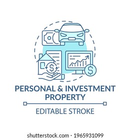 Personal And Investment Property Concept Icon. Comprehensive Wealth Plan Idea Thin Line Illustration. Making Profit. Passive Income Streams. Vector Isolated Outline RGB Color Drawing. Editable Stroke