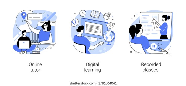 Personal Learning Abstract Concept Vector Illustration Set. Online Tutor, Digital Learning, Recorded Classes, Video Call, Webinar, Smart Classroom, Training Courses, Elearning Abstract Metaphor.