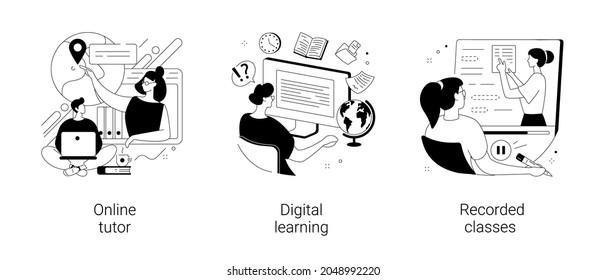 Personal Learning Abstract Concept Vector Illustration Set. Online Tutor, Digital Learning, Recorded Classes, Video Call, Webinar, Smart Classroom, Training Courses, Elearning Abstract Metaphor.