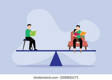 Personal Leisure Through Reading Activities at Home 2d flat vector illustration