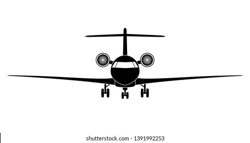 Personal or light jet airplane icon, front view, vector design