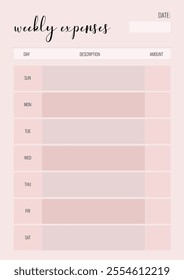 Personal light modern Weekly budget planner