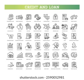 Personal loan line icons set. Creditworthiness assessment icon collection set