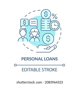 Personal loans getting concept icon. Startup launch. Small business development financial support abstract idea thin line illustration. Vector isolated outline color drawing. Editable stroke