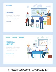 Personal mentor vector, mentoring and giving advice to students, speaker deer. Hipster animals developing skills, deer and cat, kangaroo and sloth. Website or webpage template, landing page flat style