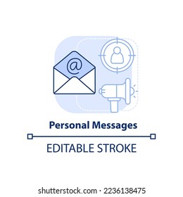Personal messages light blue concept icon. Target customers. Discount strategy abstract idea thin line illustration. Isolated outline drawing. Editable stroke. Arial, Myriad Pro-Bold fonts used