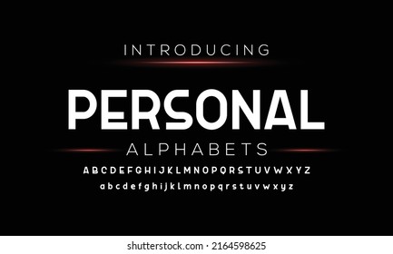 PERSONAL, Modern Alphabet Letter Font. Typography luxury style fonts for technology, digital, sports, gaming logo design. Vector Sans Serif typeface illustration.