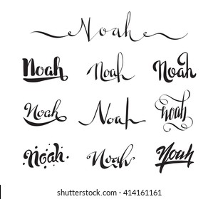 Personal name Noah. Vector handwritten calligraphy set. Handmade lettering collection