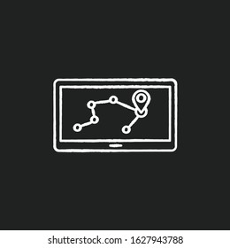 Personal navigation assistant chalk white icon on black background. Navigator. PNA. GPS system. Portable electronic gadget. Mobile device. Positioning. Isolated vector chalkboard illustration