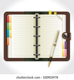 Personal Organizer with Pen. vector illustration