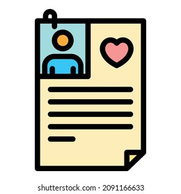 Personal patient card icon. Outline personal patient card vector icon color flat isolated
