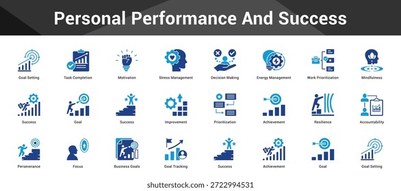 Personal Performance And Success Cohesive set of minimalist vector icons representing key ideas with visual clarity