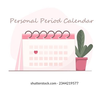 Personal period calendar, calendar for menstruation control and pregnancy planning, period schedule with marked days for woman, women cycle tracker, flat vector illustration