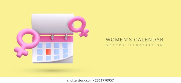 Personal period calendar. Pregnancy control. Phone application for girls, women. Menstrual cycle. Reminder about taking contraceptive pills. Vector banner on yellow background