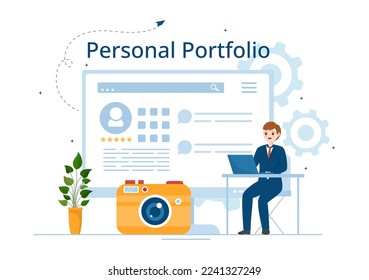 Personal Portfolio with Profile Data, Resume or Self Improvement to Attract Clients and Employers in Flat Cartoon Hand Drawn Templates Illustration