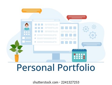 Personal Portfolio with Profile Data, Resume or Self Improvement to Attract Clients and Employers in Flat Cartoon Hand Drawn Templates Illustration